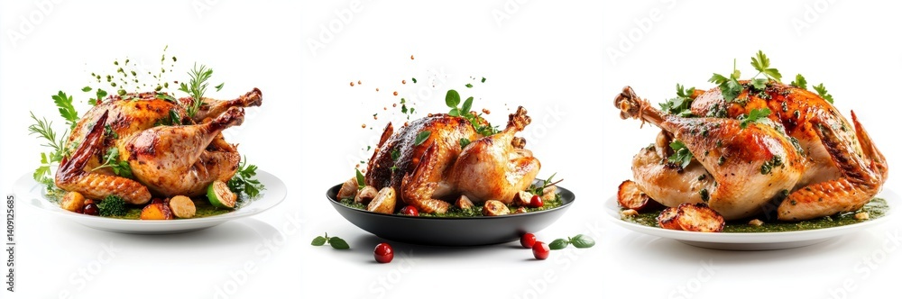 Whole roasted turkey splashing, green chutney sauce, isolate on white background. Whole roasted turkey splashing, green chutney sauce, isolate on white background.