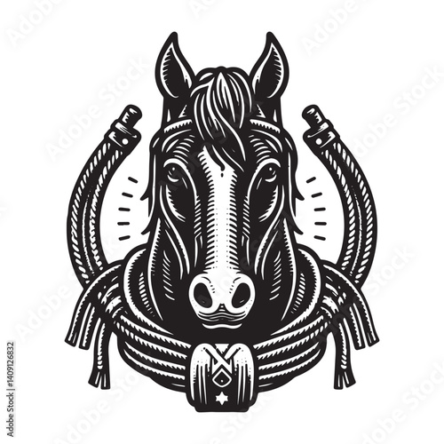 Simple Rodeo Horse Head Vector Icon Design – Vintage Retro Logo & Illustration