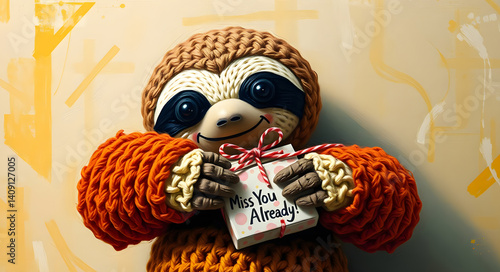 Miss you already card Goodbye Hug Sloth Crochet Style
