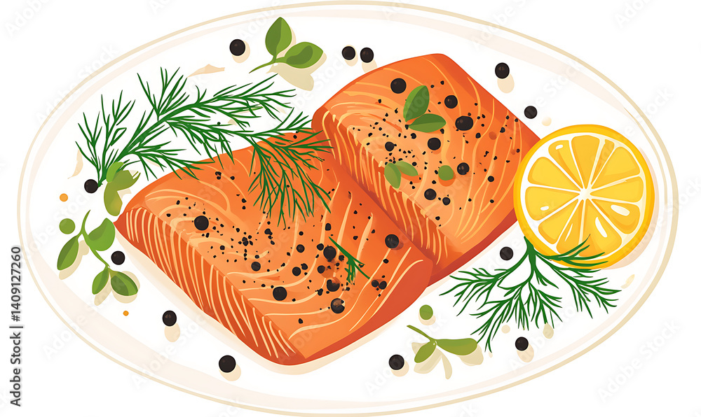 salmon in various forms and production processes, from raw cuts and packaging to cooking, serving, and seafood industry scenes. Generative AI Illustration salmon in various forms and production processes, from raw cuts and packaging to cooking, serving, and seafood industry scenes. Generative AI Illustration