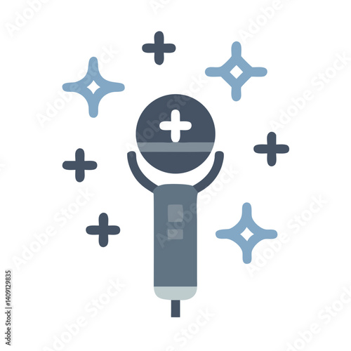 Sparkling Microphone with Plus Symbols Icon Design