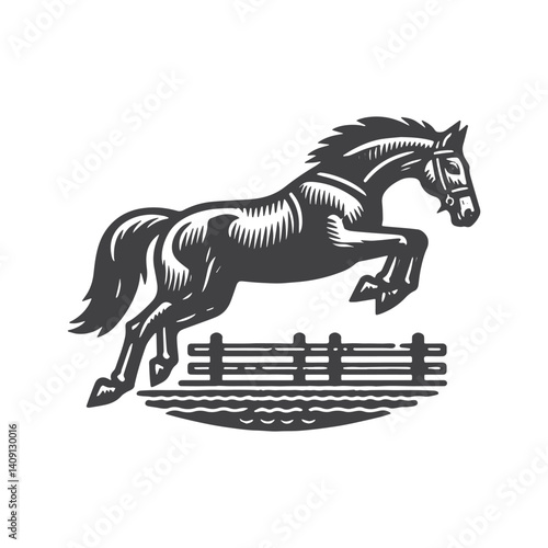 Simple Racehorse Jumping Vector Icon Design – Vintage Retro Logo & Illustration