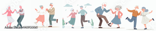 vector set of grandparents dancing together