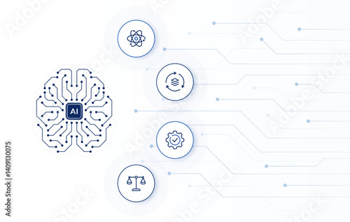 AI computing technology concept. AI brain with abstract digital background. editable stroke icons vector illustration