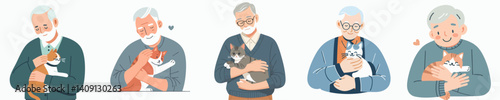 senior people vector set with pets