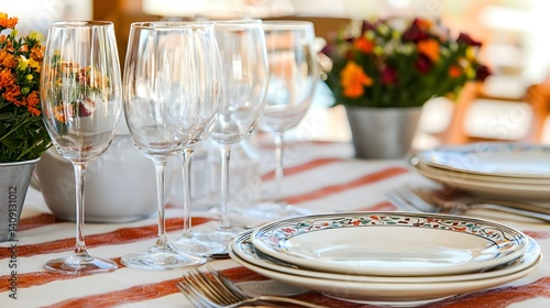 Luxury wedding table setting with wine glasses and elegant cutlery for a celebratory dinner, Birthday, Holiday Party
