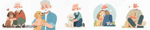 senior people vector set with pets