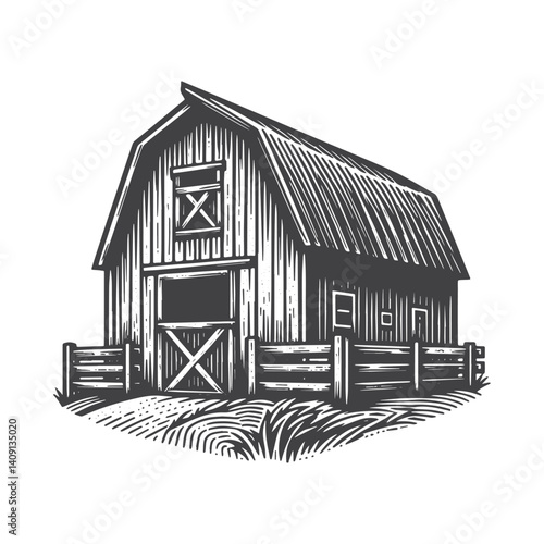 Simple Horse Barn Vector Icon Design – Vintage Retro Logo & Illustration
