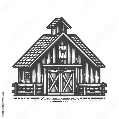 Simple Horse Barn Vector Icon Design – Vintage Retro Logo & Illustration