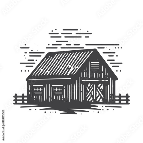 Simple Horse Barn Vector Icon Design – Vintage Retro Logo & Illustration