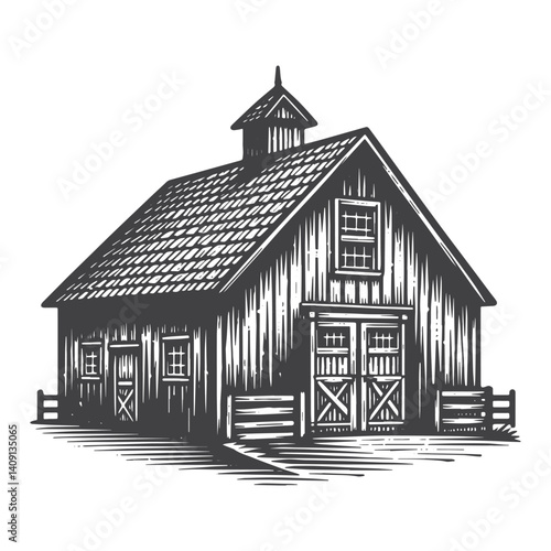 Simple Horse Barn Vector Icon Design – Vintage Retro Logo & Illustration