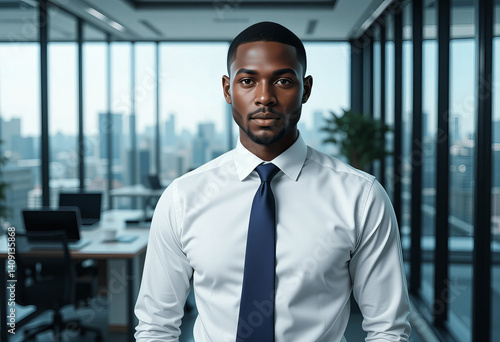 Confident Black Businessman in Modern Office