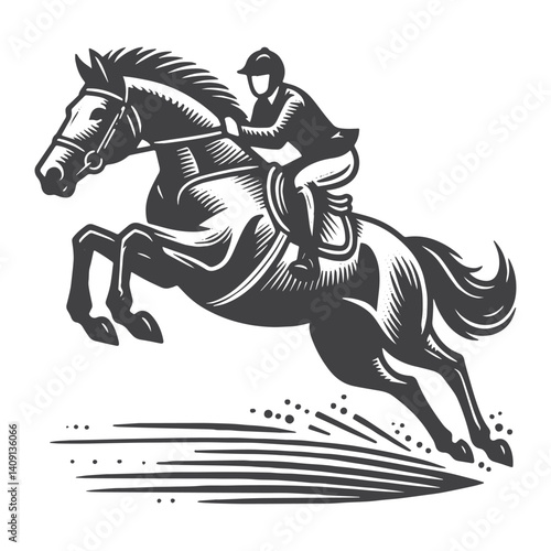 Simple Horse Jockey Jumping Vector Icon Design – Vintage Retro Logo & Illustration