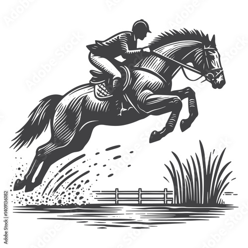 Simple Horse Jockey Jumping Vector Icon Design – Vintage Retro Logo & Illustration