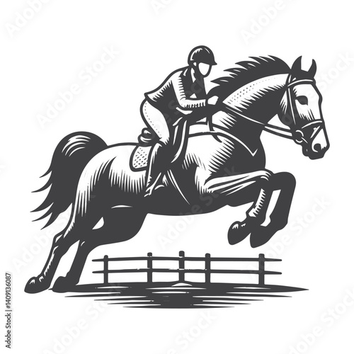 Simple Horse Jockey Jumping Vector Icon Design – Vintage Retro Logo & Illustration