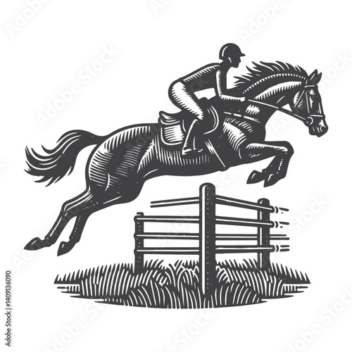 Simple Horse Jockey Jumping Vector Icon Design – Vintage Retro Logo & Illustration
