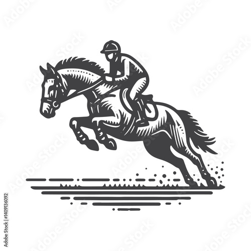 Simple Horse Jockey Jumping Vector Icon Design – Vintage Retro Logo & Illustration