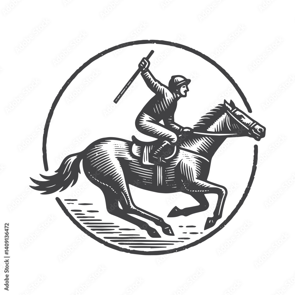 Fototapeta premium Simple Jockey Celebrating Vector Icon Design – Vintage Retro Logo & Illustration