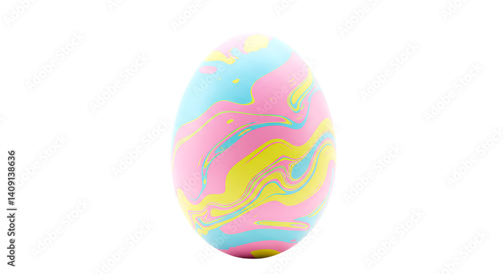 Isolated easter egg with pink blue and yellow swirl pattern on a black background studio shot