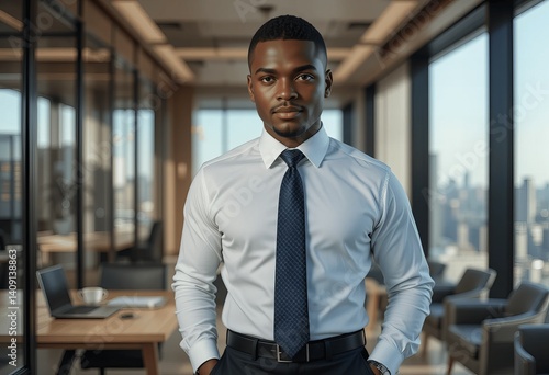 Confident Black Businessman in Modern Office