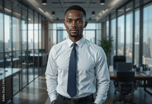 Confident Black Businessman in Modern Office