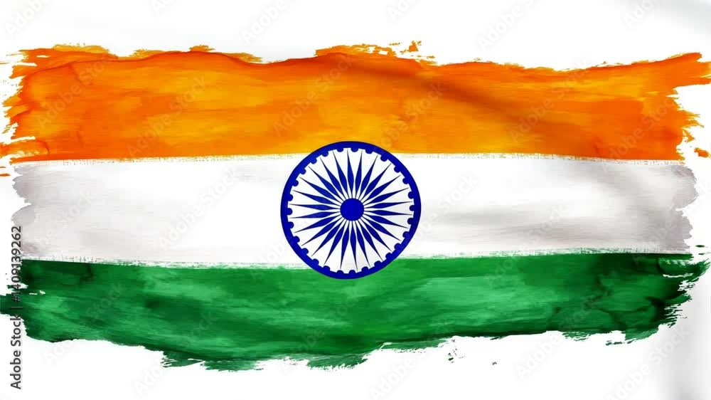 The Indian flag painted with watercolor brush strokes, symbolizing artistic patriotism, Perfect for Indian Independence Day, Republic Day, and flag hoisting ceremony