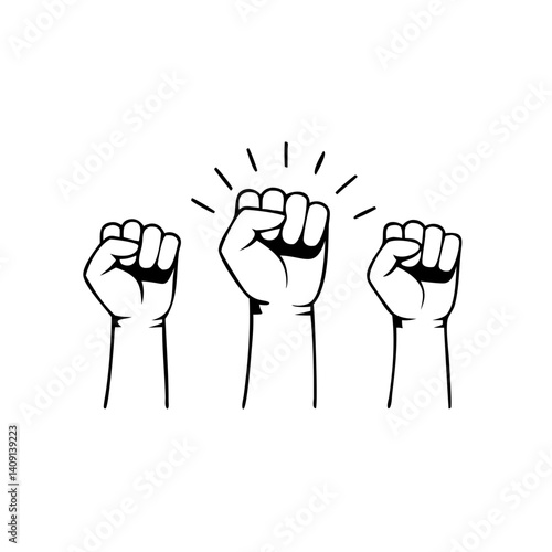 Trio of raised fists black and white