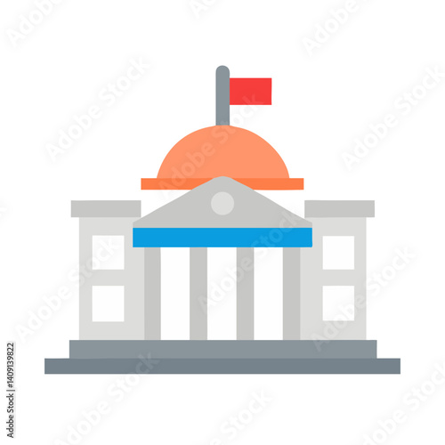 Dome government building with flag in full color style