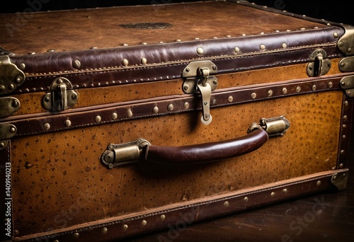 A brown suitcase sitting on top of a wooden table.