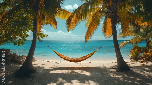 Hammock on the beach at Seychelles nature background