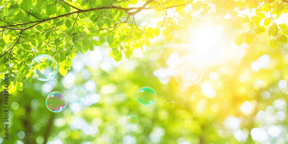 Fototapeta premium Sunlit Green Forest Bubbles