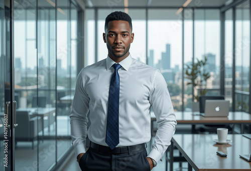Confident Black Businessman in Modern Office