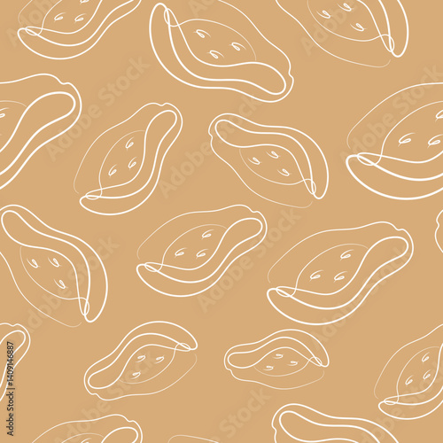 seamless pattern with a simple icon of a half of a papaya in line art style on a yellow background, for various designs and patterns
