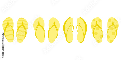 Yellow flip flops vector set, slippers, sandals. Flip-flops illustrations for cards, designs, invitations, logos.