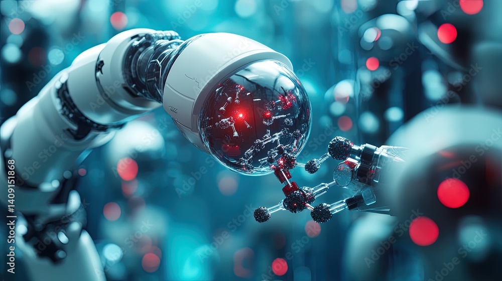 Fototapeta premium Robotic Arm Examining Molecular Structure