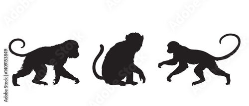 Silhouette of monkey vector icon set illustration isolated on white background.