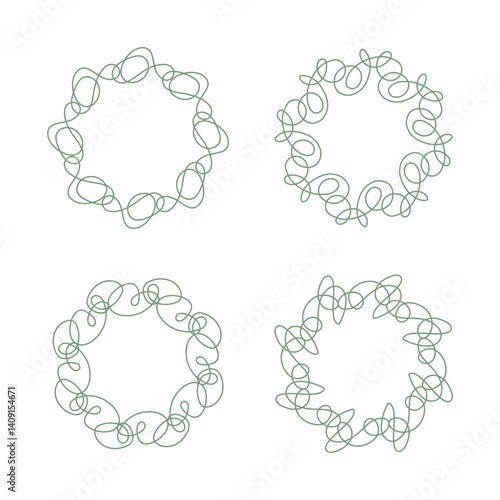 Green abstract circle line art decoration isolated flat design.