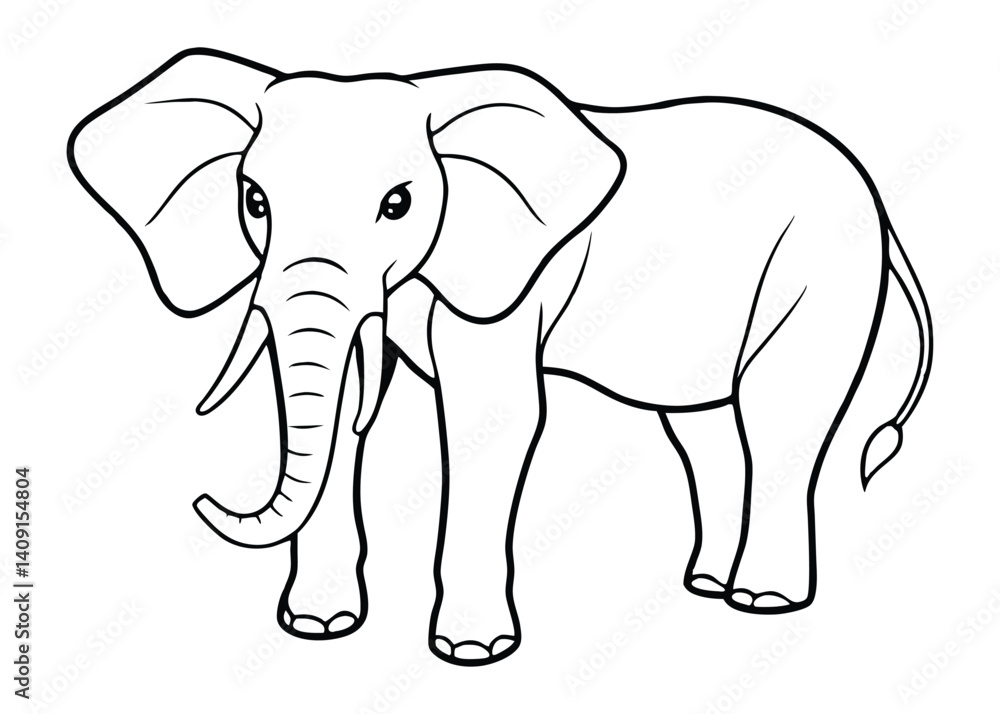 Fototapeta premium Elephant, line art coloring book vector illustration on white background