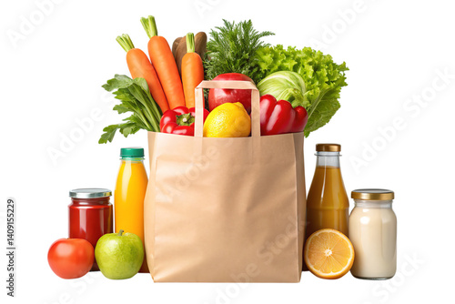 Fototapeta Naklejka Na Ścianę i Meble -  Fresh produce grocery bag healthy food vibrant colors juicy fruits and on transparent background