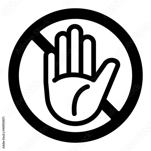 Palm of hand please stop solid icon, beware warning danger concept. Vector graphics. Hand stop gesture sign on white background, glyph style mobile or design.