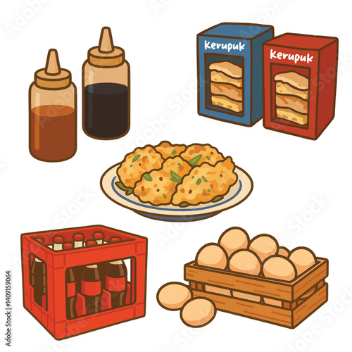 Delicious Food and Drink Sticker Set of Warteg indonesia illustration