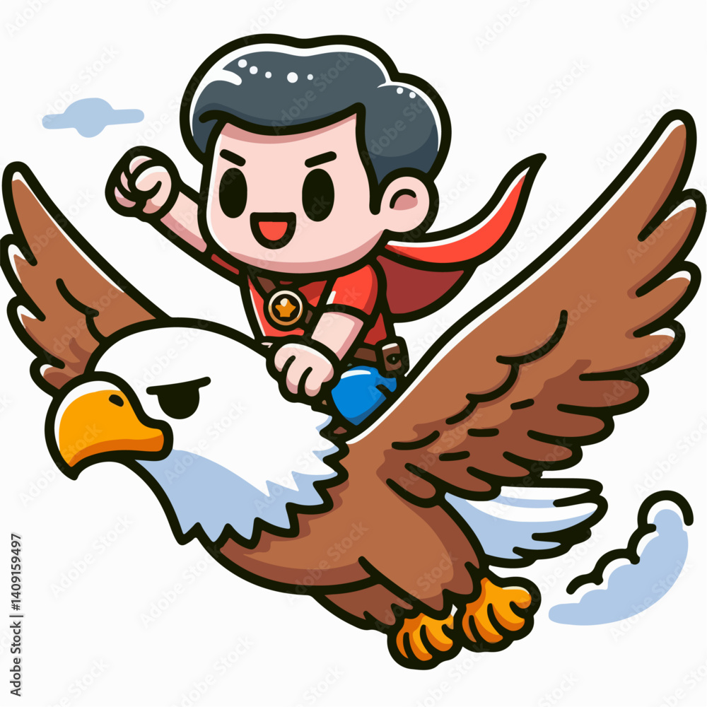 Fototapeta premium cartoon vector illustration of a person riding an eagle