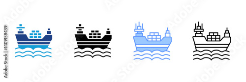 Cargo Ship Icon Set Multiple Style Collection