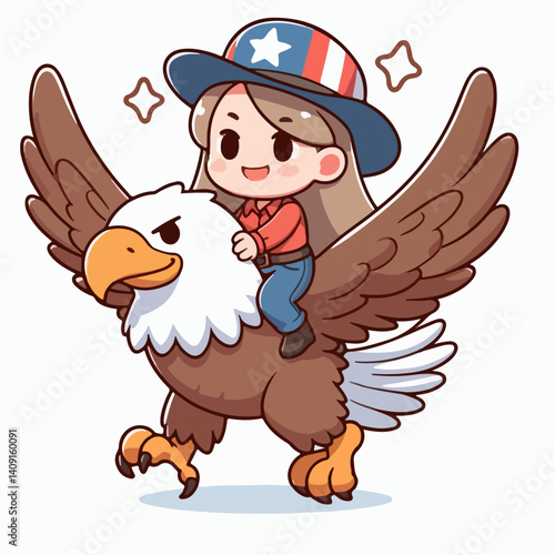 cartoon vector illustration of a person riding an eagle