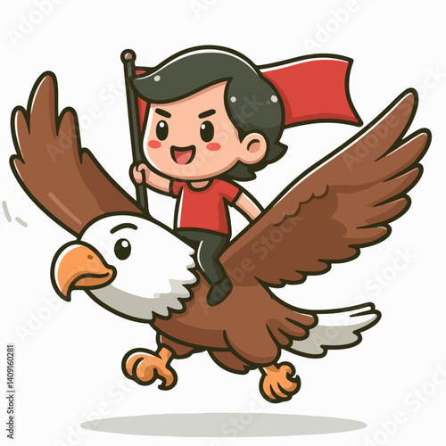 cartoon vector illustration of a person riding an eagle