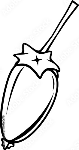 Line Art Illustration Of A Single Poppy Seed Pod With Stem