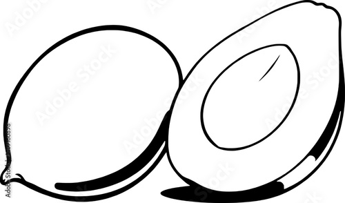 Simple Line Drawing Of A Whole And Halved Tropical Fruit