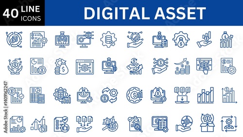 Digital Asset  editable icon set. Editable stroke. Vector illustration.