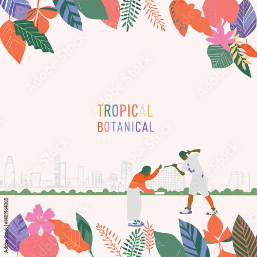 Tri-Color Leaf Pattern Arranged Around Center Text