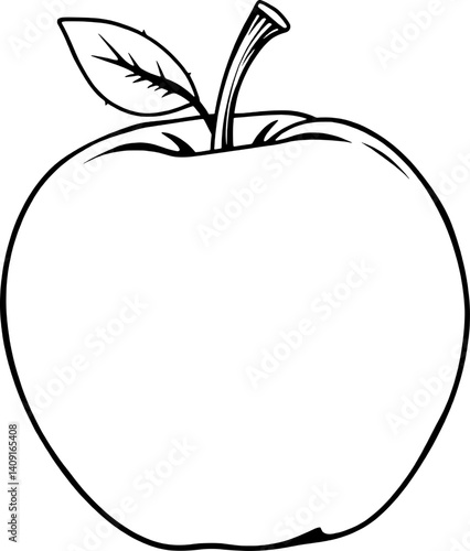 A Single Pale Yellow Apple With Leaf and Stem Illustration